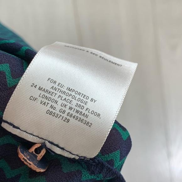 Anthropologie Maeve Della Sheer Navy Green Pattern Button Front Blouse - Picture 10 of 13